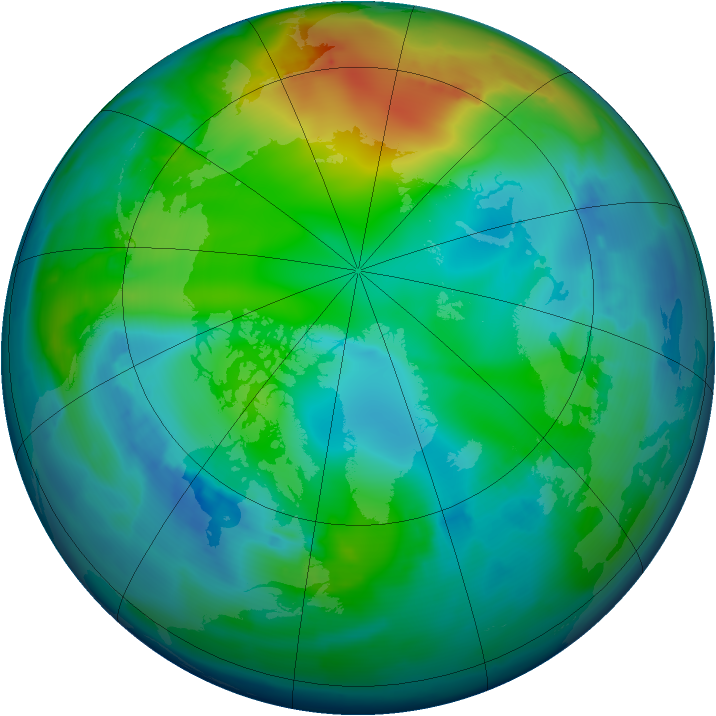 Arctic ozone map for 01 December 2012